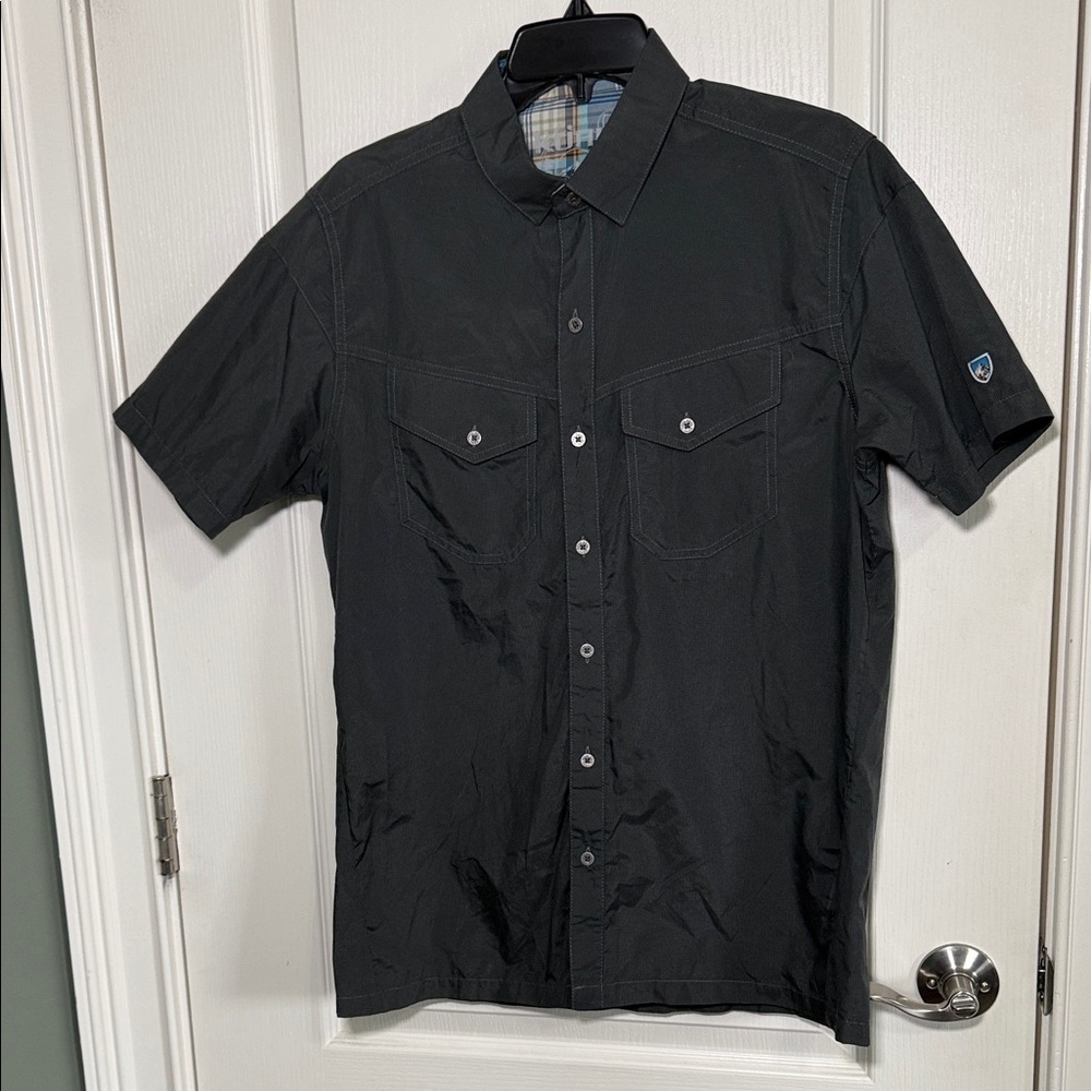 KUHL Mens Short Sleeve Button Up Shirt Gray Performance Outdoor Medium